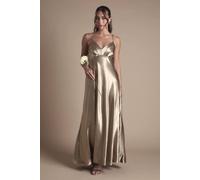 Coast Satin Tie Back Detail Maxi Bridesmaid Dress In Metallic Gold metallic gold