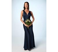 Coast Satin V Neck Maxi Bridemaids Dress With Back Sash Detail In Navy navy 16