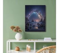 Coast Scenery Wall Art Prints Room Decor, Unframed Canvas Posters, Y2K Funky Decoration, Milky Way Rocks Beach Prints Wall Decoration for Bedroom Living Room Bar Cafe, 12x16in