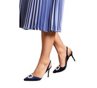 Coast Selene Satin Pearl Trim Slingback High Heel Court Shoes, 7, Navy