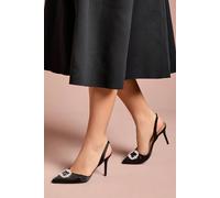 Coast Selene Satin Pearl Trim Slingback High Heel Court Shoes, 7, Black