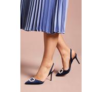 Coast Selene Satin Pearl Trim Slingback High Heel Court Shoes, 7, Navy