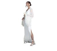 Coast Women's Sequin Embellished Feather Trim Long Sleeve Maxi Wedding Dress in Ivory | Size: 10 Coast Ivory 10