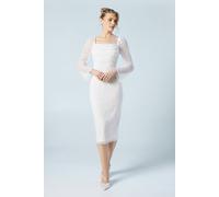 Coast Sequin Flare Sleeve Column Wedding Midi Dress, 8, Ivory