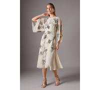 Coast Sequin Floral Cape Sleeve Dress In Neutral neutral 8