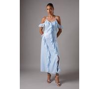 Coast Sequin Frill Midi Wedding Guest Dress In Blue blue 8