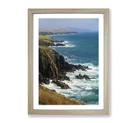 Coast Shore Cliffs Beach Seascape Modern Framed Wall Art Print, Ready to Hang Picture for Living Room Bedroom Home Office Décor, Oak A4 (34 x 25 cm)