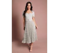 Coast Women's Short Sleeve Crepe Midi Dress With Lace Pleated Skirt in Sage | Size: 16