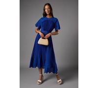 Coast Short Sleeve Pleated Chiffon Midi Dress With Broderie Trim In Cobalt cobalt 18