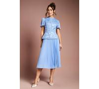 Coast Short Sleeve Satin Lace Midi Dress In Powder Blue powder blue 12