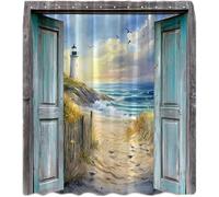 Coast Shower Curtain, 3D Effect Lighthouse Mould Proof Mildew Resistant Waterproof Fabric Bathroom Curtains with Hooks, Machine Washable, Quick Dry, Bath Curtain, 180x200 cm V908