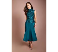 Coast Women's Sleeveless Lace Bodice With Satin Skirt Midi Dress in Teal | Size: 8 Coast Teal 8