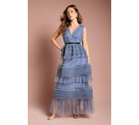 Coast Sleeveless Mesh Wrap Top Maxi Dress In Blue blue 10