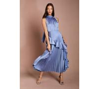 Coast Sleeveless Ruffle Pleat Satin Back Crepe Dress In Blue blue