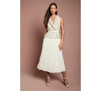 Coast Sleeveless Tweed Mix Fabric Midi Dress With Belt In Ivory ivory 16