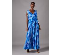 Coast Sleeveless V Neck Chiffon Frill Maxi Holiday Dress In Blue blue 10