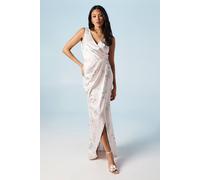 Coast Spring Posy Printed Satin Ruche Waist Bridesmaid Dress In Blush blush