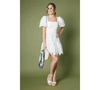 Coast Square Neck Puff Sleeve Lace Mini Dress In White white 10