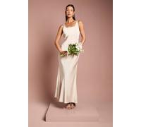 Coast Square Neck Satin And Crepe Bridesmaid Dress With Bow Back In Champagne champagne 10