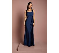 Coast Square Neck Satin And Crepe Bridesmaid Dress With Bow Back In Navy navy 18