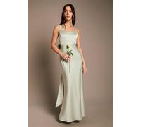 Coast Women's Square Neck Satin & Crepe Bridesmaid Dress with Bow Back in Sage | Size: 16 Coast Sage 16