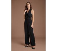 Coast Statement Collared Button Detail Jumpsuit In Black black
