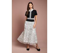 Coast Stretch Bodice Embroidered Mesh Skirt Midaxi Dress In Mono mono 10
