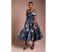 Coast Stripe Organza Pleat Top Midi Dress In Navy navy