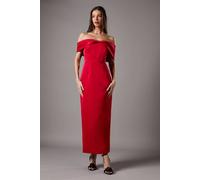 Coast Structured Satin Bardot Bow Column Maxi Bridesmaid Dress red