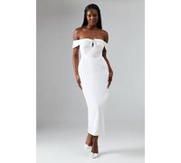 Coast Structured Satin Mini Bow Bardot Column Wedding Dress In Ivory ivory 8