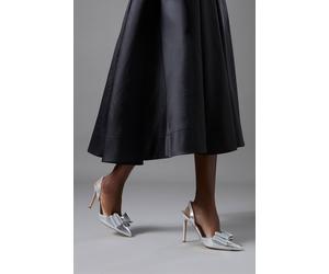 Coast Tamara Metallic Textile Satin Bow Slingback High Stiletto Heel Court Shoes In Silver silver