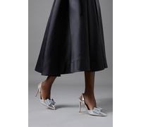 Tamara Metallic Textile Satin Bow Slingback High Stiletto Heel Court Shoes Coast Silver 6
