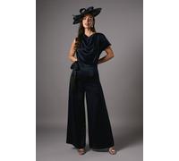 Coast Tie Side Satin Drape Wide Leg Jumpsuit In Navy navy 12
