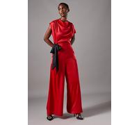 Coast Tie Side Satin Drape Wide Leg Jumpsuit In Red red 8