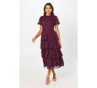 Coast Tiered Lace Dress With Flutter Sleeve & Trims In Plum plum 14