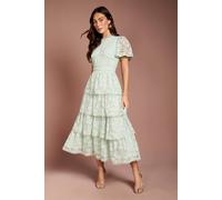 Coast Tiered Lace Dress With Flutter Sleeve & Trims In Sage sage