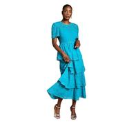 Coast Tiered Lace Midi Dress, 12, Teal