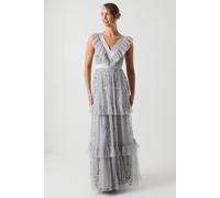 Coast Tiered Mesh Bridesmaid Dress With Embellishment In Silver silver 10