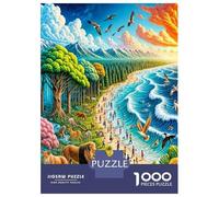 Coast Tree Animal 1000 Piece Premium Jigsaw Puzzle Primal Paradise Scene Jigsaw Puzzle Set Premium Cardstock Senior Enthusiasts Concentration Training Housewarming Office Break Gift Game 52x38cm/1000p