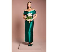 Coast Women's Twill Bardot Pleat Detail Column Detail Maxi Bridesmaid Dress in Emerald | Size: 12 Coast Emerald 12