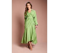 Coast Twill Long Sleeve Wrap Dress With Belt In Green green 8