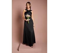 Coast Twisted Halterneck Satin Maxi Bridesmaid Dress In Black black 18