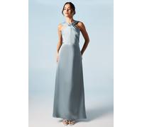 Coast Women's Twisted Halterneck Satin Maxi Bridesmaid Dress in Dusty Blue | Size: 14 Coast Dusty Blue 14
