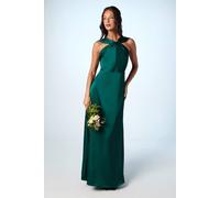 Coast Twisted Halterneck Satin Maxi Bridesmaid Dress In Emerald emerald 16
