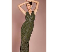 Coast Women's V Neck Embellished Maxi Dress in Green | Size: 12 Coast Green 12