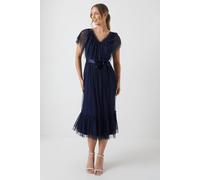 Coast V Neck Frill And Ribbon Detail Tiered Bridesmaid Midi Dress In Navy navy 10