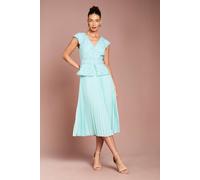 Coast V Neck Lace Bodice Peplum Midi Dress, 12, Duck Egg