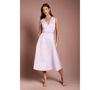 Coast V Neck Structured Satin Belted Midi Dress In Lilac lilac 12