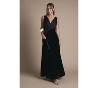 Coast Velvet Contrast V Neck Full Skirt Maxi Bridesmaid Dress In Black black 18
