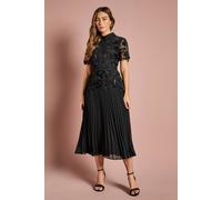 Coast Velvet Cutwork Lace Midi Dress With Contrast Collar In Black black 14
